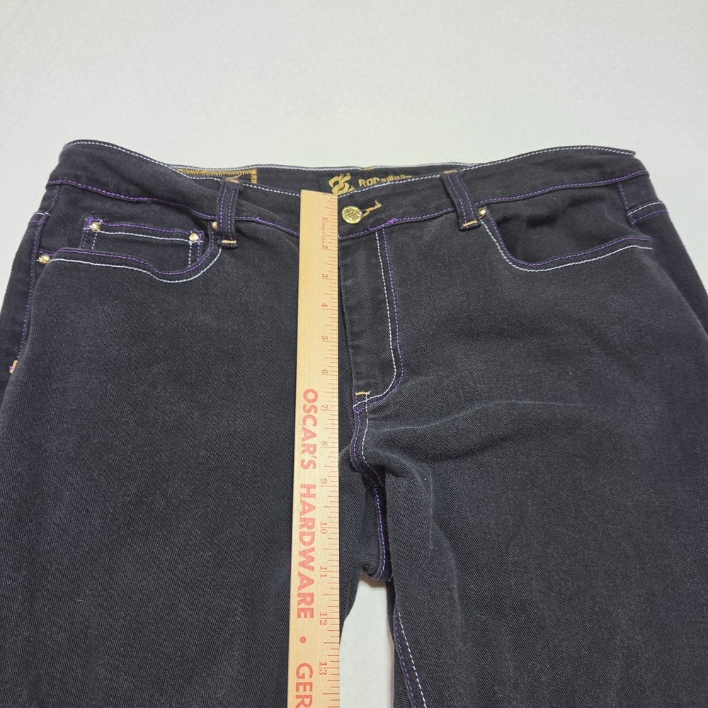 Vintage ROCAWEAR Jeans Dark Blue Size 18 Streetwear Y2K Purple Stitch - Picture 8 of 13